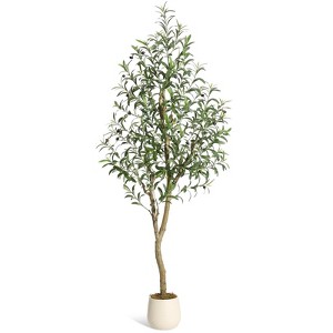 Jojoka Artificial Olive Tree with Planter & Basket, Tall Faux Olive Plant with Fruit for Indoor Home Office Decor - 1 of 4