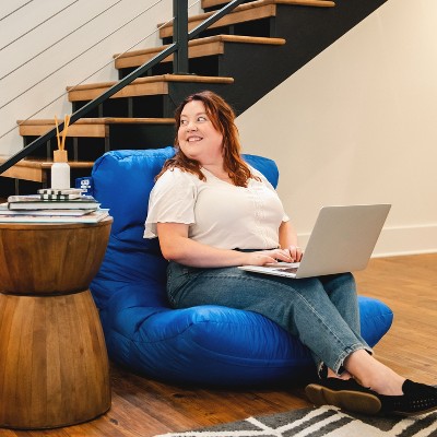 Sapphire Nylon Blend Bean Bag Chair with Curved Back