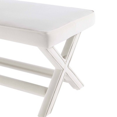 Abigail Cream Velvet Upholstered Double Ottoman with X-Crossed Legs