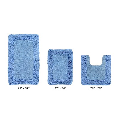 Shaggy Border Collection 3-Piece Bath Rug Set 100% Cotton Tufted Weave Ruffle Border Pattern Bathroom Rug for Machine Washable Bathmat