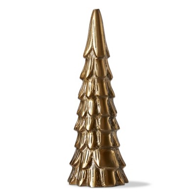 TAG Cast Aluminum Gold Metal Christmas Tree Decor Large for Tabletop or Mantel, 10 inch