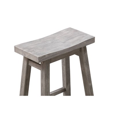 Rustic Acacia Wood Saddle Backless Counter Stools, Storm Gray - Set of 2