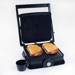 Hastings Home Electric Panini Press, Indoor Grill, and Gourmet Sandwich Maker With Nonstick Plates - Black - 1 of 4