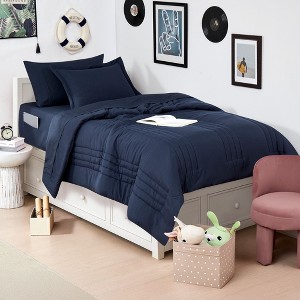 8 Piece Quilted Solid Stripe Comforter, Sheet Set and Mattress Protector Bedding Bundle by Sweet Home Collection® - 1 of 4