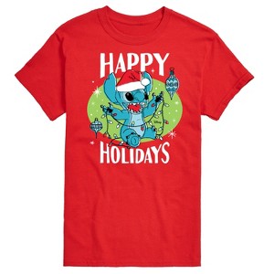 Men's - Lilo and Stitch - Happy Holidays Christmas Short Sleeve Graphic T-Shirt - 1 of 4