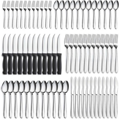 BRINJOY 72-Piece Stainless Steel Silverware Set - Mirror Polished Cutlery Set with Steak Knives for 12, Dishwasher Safe