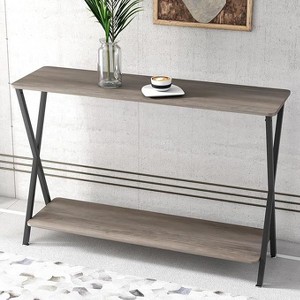 Industrial Narrow Console Table with 2 Shelves, Small Entryway Table with Metal Legs for Hallway, Living Room, Foyer & Office - 1 of 4