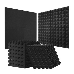 VEVOR Acoustic Foam Panels, 24 Pack 12 x 12 x 2 inches, Pyramid Soundproof Wall Panels,Fire-Resistant Acoustic Panels,Sound Dampening Panels ,Black - 1 of 4