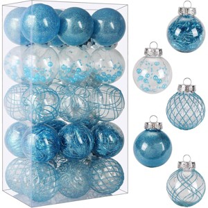 30-Count 2.36-inch Clear Plastic Shatterproof Christmas Ornaments Clear/Blue - 1 of 4