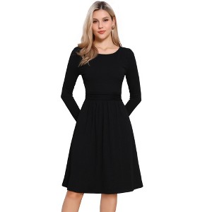 INSPIRE CHIC Women's Ribbed Knitted Long Sleeve Crew Neck High Waist A-Line Casual Dresses - 1 of 4