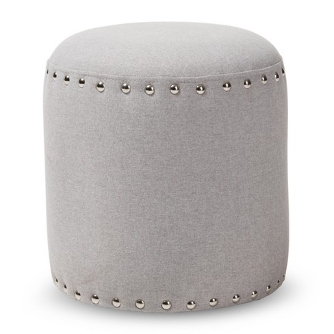 Rosine Modern And Contemporary Fabric Upholstered Nail Trim Ottoman Light Gray Baxton Studio Target