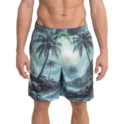 Boards Men's 8" Palm Landia Sea Green Swim Suit | Small