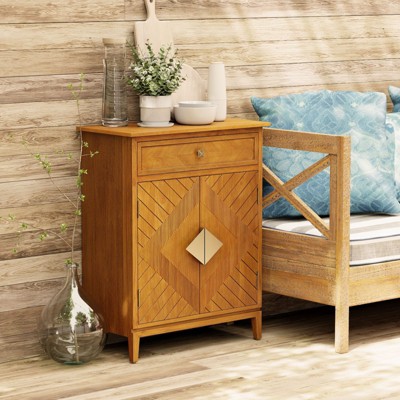JIONJOY Rustic Chic Storage Sideboard with Geometric Doors - 2-Door Buffet Cabinet with Drawer for Dining Room, Bedroom, or Entryway