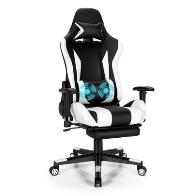 Costway Massage Gaming Chair Recliner Gamer Racing Chair w/ Lumbar Support & Footrest