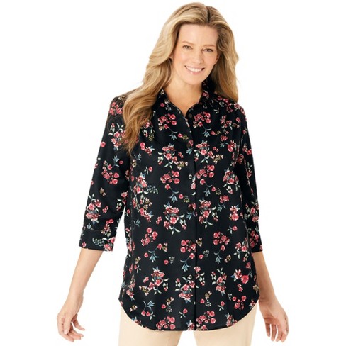 Woman Within Women's Plus Size Three-Quarter Sleeve Peachskin Button Front Shirt - image 1 of 4