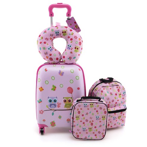 Costway 5 Pcs Kids Luggage Set With Backpack Neck Pillow Luggage Tag Lunch Bag Wheels Light Pink Target