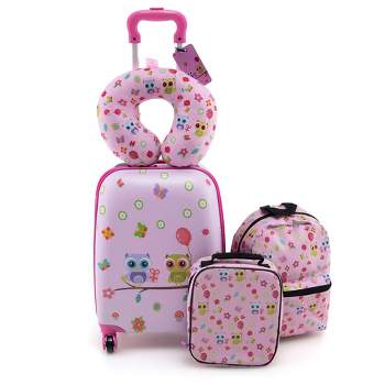 Costway 5 PCS Kids Luggage Set with Backpack Neck Pillow Luggage Tag Lunch Bag Wheels Pink/Light Pink/Blue/Dark Blue
