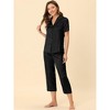 cheibear Women's Soft Satin Button Down with Capri Pants Lounge Pajama Set - 2 of 4