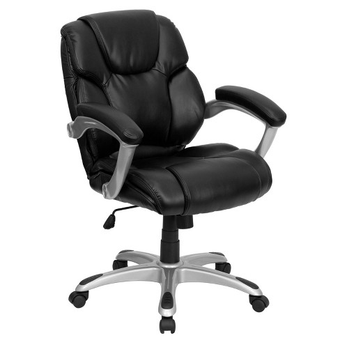 Flash Furniture Fundamentals Mid-Back Black LeatherSoft-Padded Task Office Chair with Arms