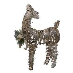 Northlight 32"  3D Pre-Lit Standing Rattan Reindeer with Ivory Bow and Pine Boughs and Cones Outdoor Christmas Decoration - 1 of 3