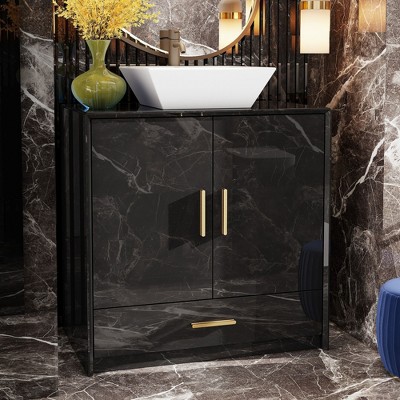 FUFU&GAGA Modern Bathroom Vanity Cabinet with Gold Handles, High-Gloss Finish