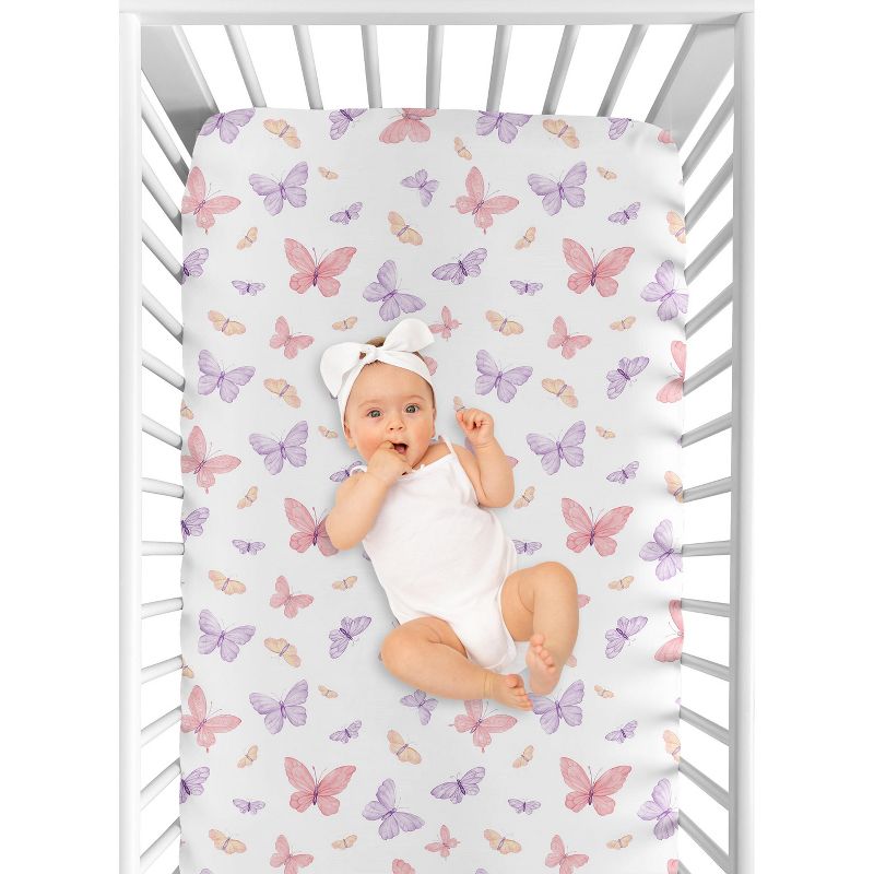 Sweet Jojo Designs Girl Baby Fitted Crib Sheet Butterfly Pink and Purple, 5 of 8