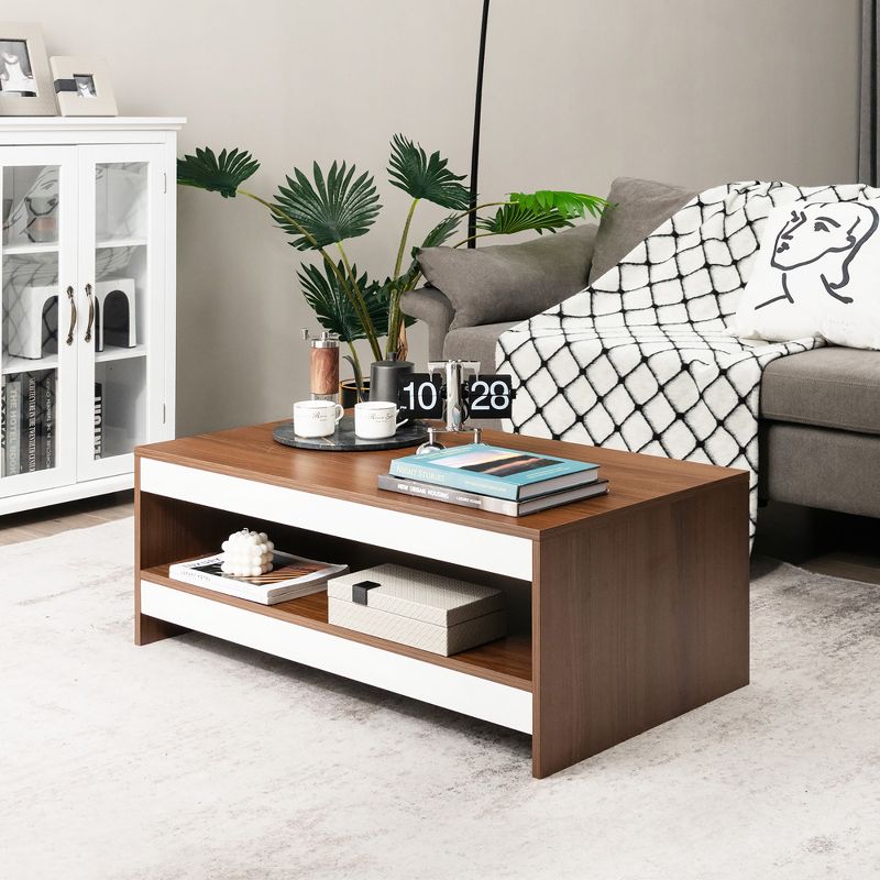 Costway Coffee Table Wood 2-Tier Rectangular Coffee Table W/Storage Shelf Living Room, 3 of 11