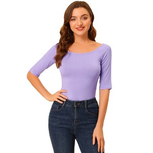 INSPIRE CHIC Women's Half Sleeves Scoop Neck Fitted Layering Soft T-Shirt - 1 of 4