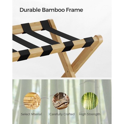 Natural Bamboo Foldable Luggage Rack with Storage Shelf