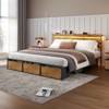 King Size Bed Frame with Wood Headboard, Metal Platform Bed with 3 Storage Drawers Shelf Built-in Charging Station LED Lights No Box Spring Needed - 3 of 4