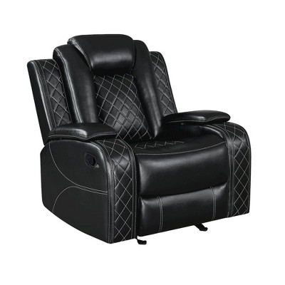 New Classic Furniture,Orion II Faux Leather Glider Recliner, Black