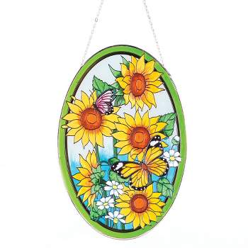 Collections Etc Hanging Stained Glass Styling Sunflower Garden Suncatcher
