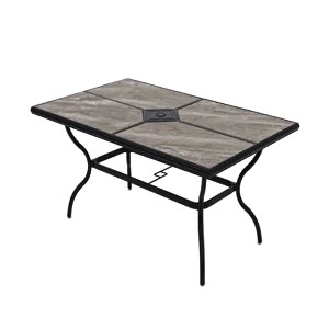 Four Seasons Courtyard Brookfield 40 x 60" Drop In Tile Dining Table Outdoor Kitchen Furniture Aluminum Frame Tabletop with Umbrella Hole, Black - 1 of 4