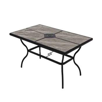 Four Seasons Courtyard Brookfield 40 x 60" Drop In Tile Dining Table Outdoor Kitchen Furniture Aluminum Frame Tabletop with Umbrella Hole, Black