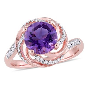 EVERLY JEWELRY | Rose Plated Sterling Silver 1 7/8ct TGW Green Quartz White Topaz and Diamond Accent Interlaced Swirl Halo Ring - 1 of 4