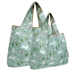Wrapables Large & Small Foldable Nylon Reusable Shopping Bags (Set of 2), Egg Hunt - 1 of 4