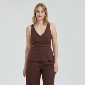 Top de Escote en V con Mezcla de Lino y Amarre en la Espalda para Mujer - A New Day™
