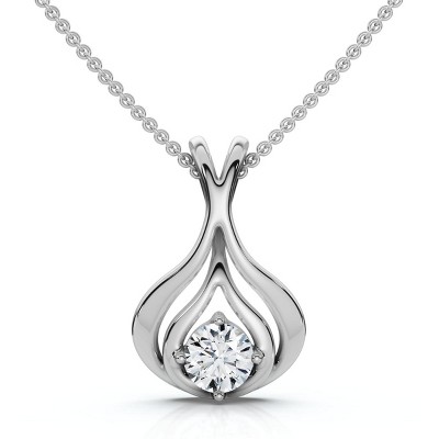 Pompeii3 1/5Ct Solitaire Lotus Diamond Pendant 14k Gold 18" Necklace Lab Created