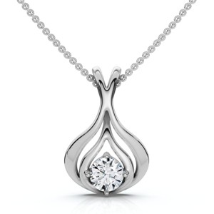 Pompeii3 1/5Ct Solitaire Lotus Diamond Pendant 14k Gold 18" Necklace Lab Created - 1 of 4