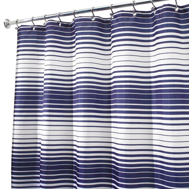 iDESIGN Quickdry Enzo Water Repellant Fabric Shower Curtain Mildew Resistant Navy Blue/White, 2 of 5
