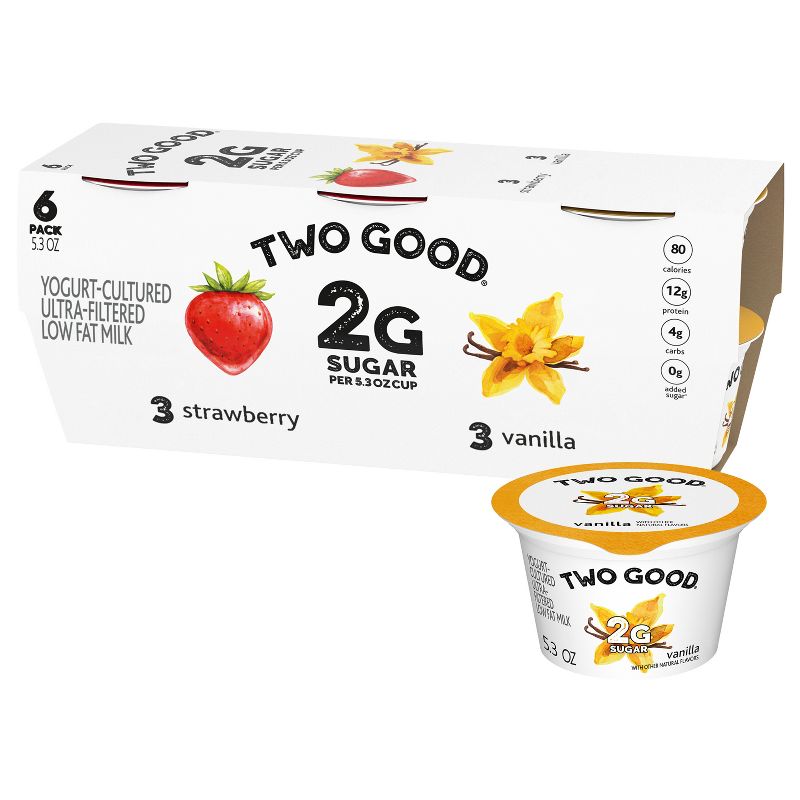 Two Good Low Fat Lower Sugar Strawberry &#38; Vanilla Greek Yogurt - 6ct/5.3oz Cups, 1 of 14