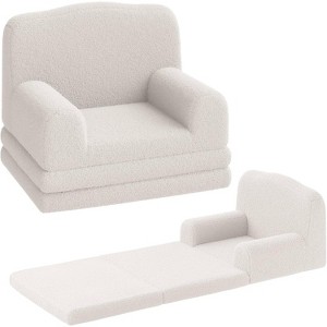 Kids Couch, 2-in-1 Convertible Toddler Sofa Chair, Fold Out Lounger Bed, Soft Teddy Fleece for Playroom, Nursery, Birthday Gift - 1 of 4