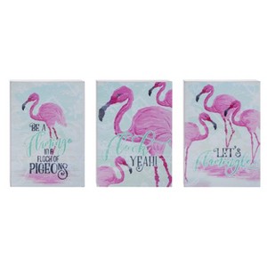 Transpac MDF Flamingo Funny Block Decor Set of 3 Spring Home Decorations - 1 of 1