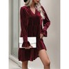 Women’s Elegant Velvet Long Sleeve Dress Casual Fall V Neck A Line Babydoll Flowy Formal Wedding Party Mini Dress - 4 of 4