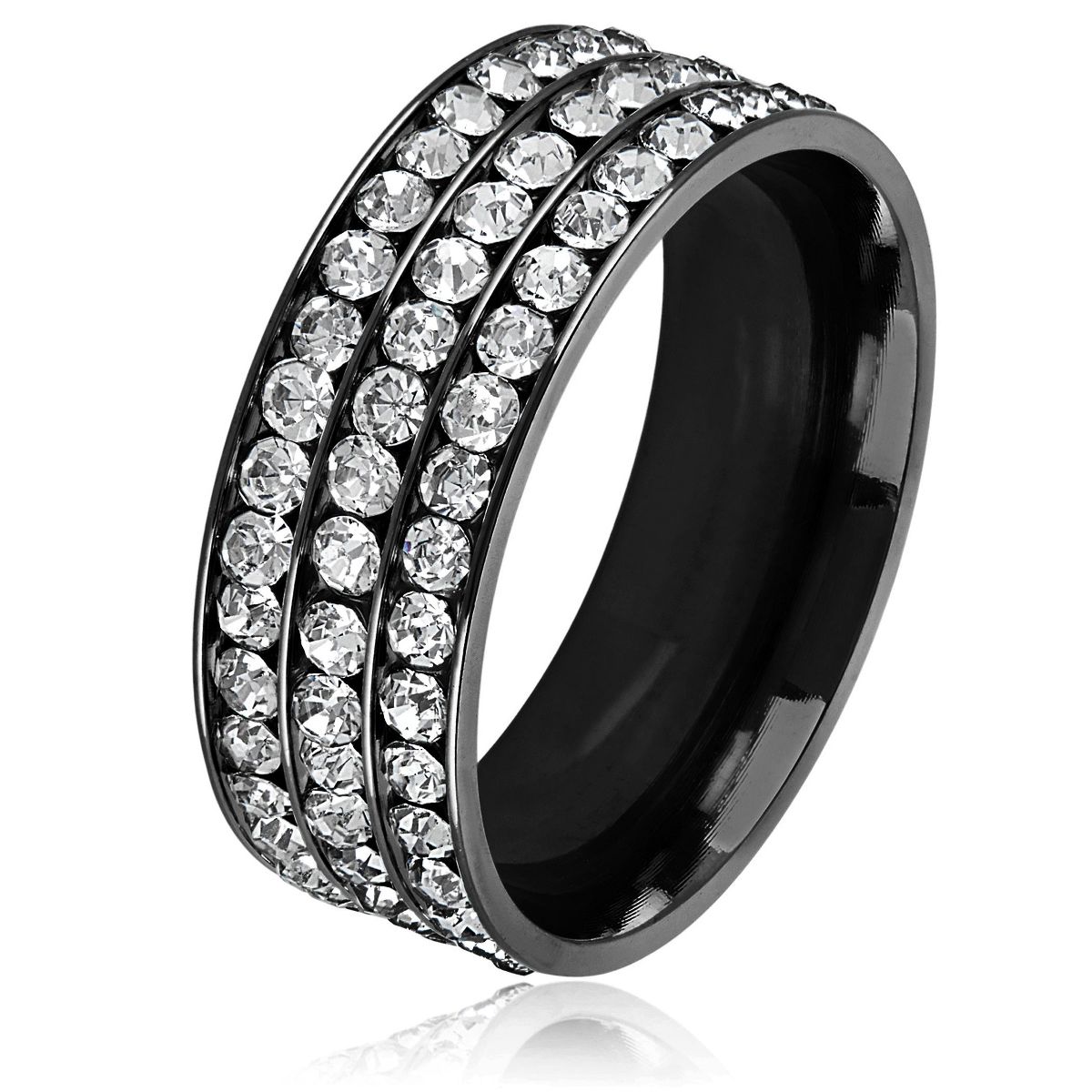 West Coast Jewelry Men's Crystal Stone Black Plated Steel Band Ring