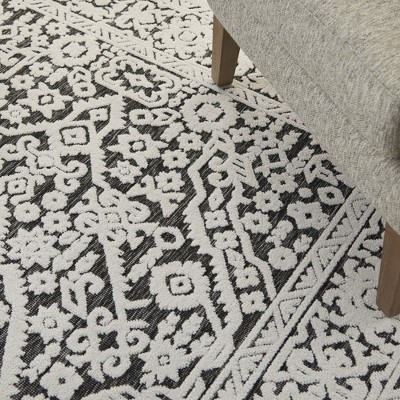 Dark Grey Floral Synthetic 4' x 6' Area Rug