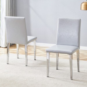 Modern Faux Leather Dining Chairs Set Of 2,Dining Chair with Metal Legs,High-Back Design Accent Chair For Dining Room Kitchen-Coolbibila - 1 of 4