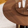 ACEPANO 55.1 in. W Round 6-Person Coffee Table with Double-Layer Storage Shelf, Rotating Tray & Wooden Wavy Sliding Doors-Walnut - 3 of 4