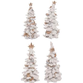Transpac Christmas Winter Elegant White Gold Polyresin Holiday Tree Tabletop Figurine Decoration Set of 4, 6.0H inches