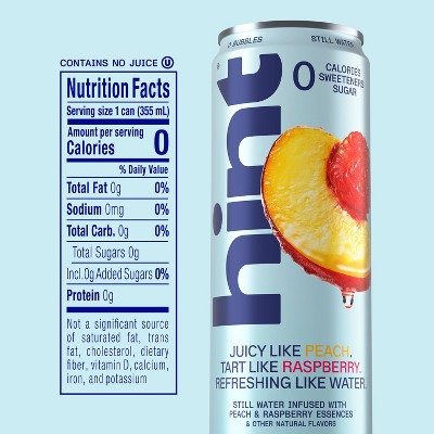 hint Peach Raspberry Flavoured Still Water - 12 fl oz Can